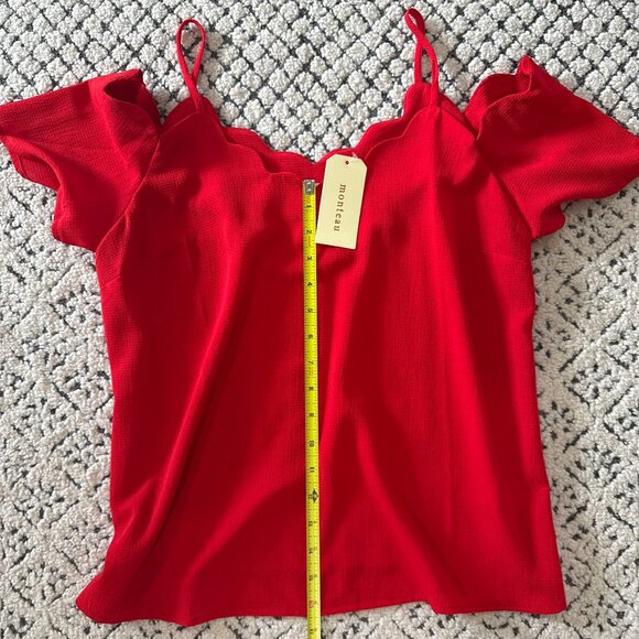 Monteau Los Angeles Cold Shoulder Top Red Size Medium NWT! - Picture 6 of 11